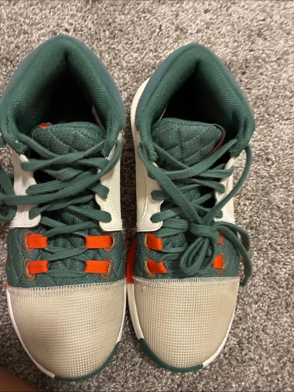 Nike Cream and Green Sneakers with Orange Highlights